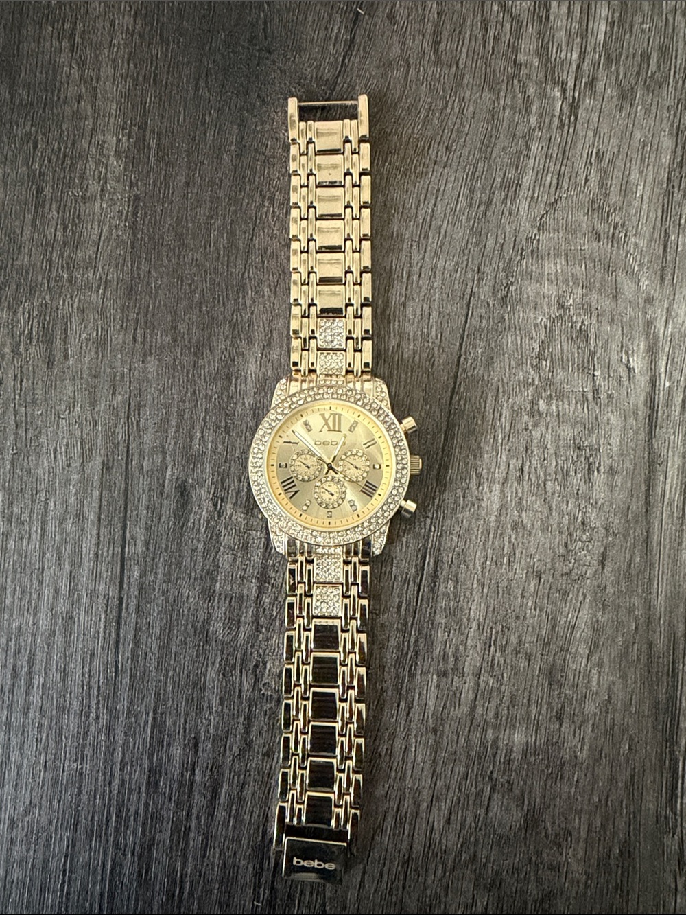 bebe Gold-Tone Crystal Accent Bracelet Watch